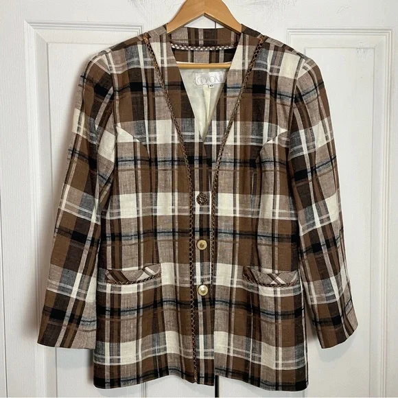 Linen Blend Plaid Jacket - Picture 2 of 14